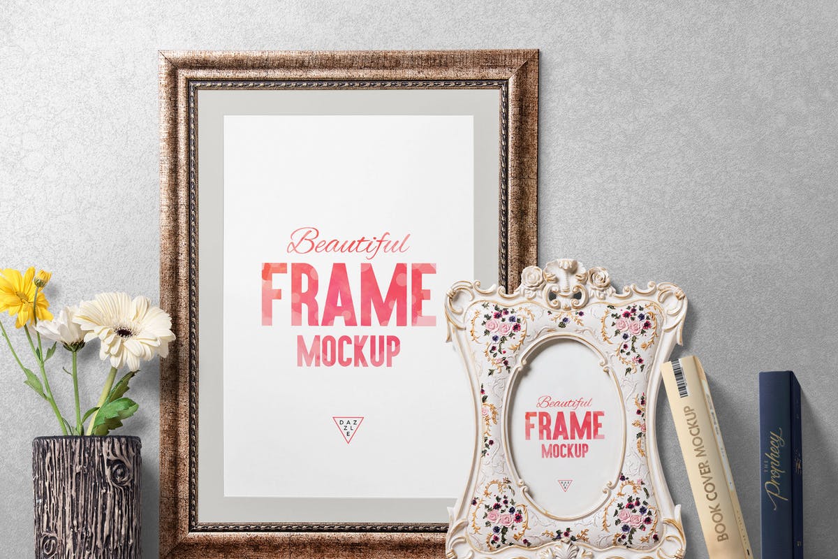 美丽复古照片画框样机模板 Beautiful Photo Frame Mockups Scenes