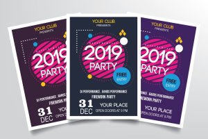 圆形条纹2019年新年海报设计模板 Happy New Year 2019 Party Flyer Template