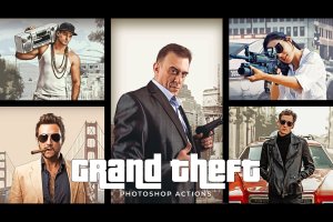 GTA游戏艺术风格照片特效PS动作 Grand Theft Photoshop Actions