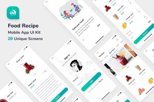 在线点餐类美团手机APP应用UI套件 Food Recipe Mobile App UI Kit