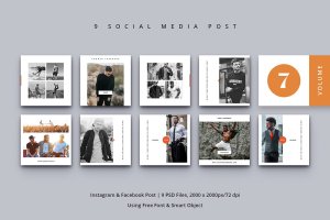 北欧风格社交媒体Facebook&Instagram贴图设计模板v7 Social Media Post Vol. 7