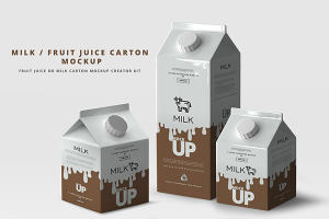牛奶&果汁纸盒包装展示样机 Milk / Fruit Juice Carton Mockup [psd]