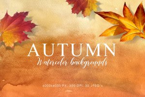 秋天枫叶配色水彩背景纹理Vol.1 Autumn Watercolor Backgrounds Volume 1