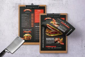 烧烤吧餐厅单页食物菜单设计模板 Grill BBQ Single Page Food Menu – A4 and US Letter