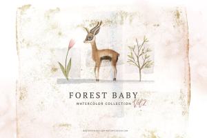 森林动物宝宝水彩插画v2 Watercolor Forest Baby Vol.2