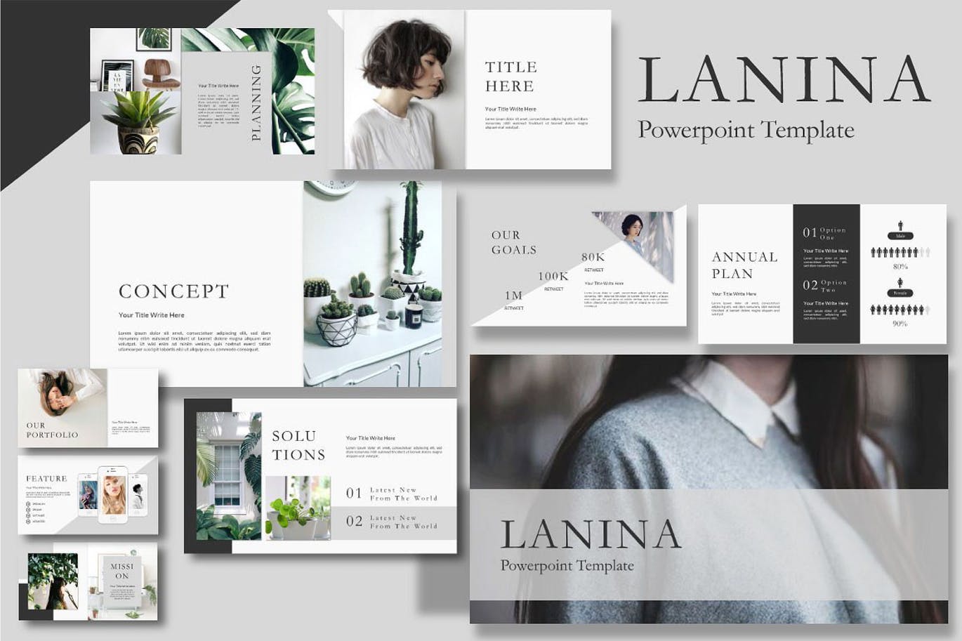 绿色植物主题女性风格PPT幻灯片模板下载 Lanina Minimal Powerpoint