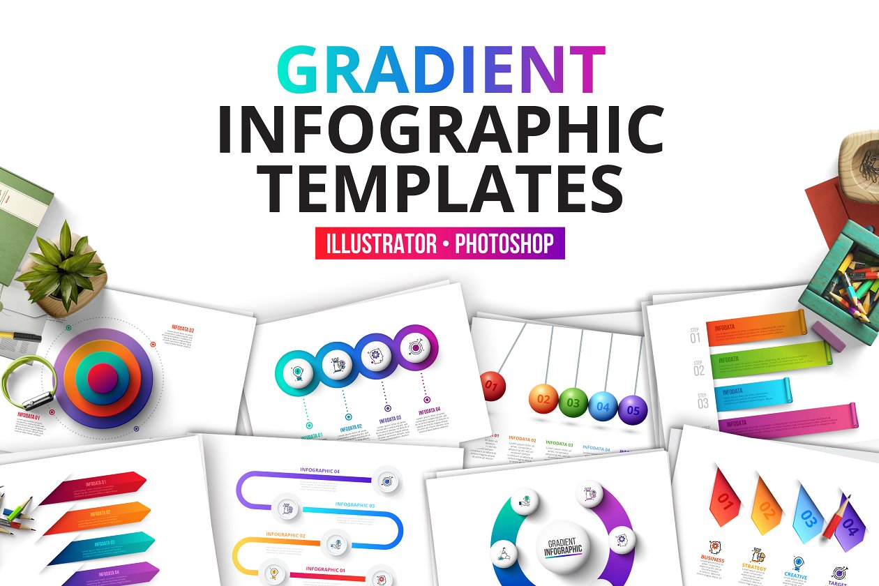 渐变风格信息图形模板 Gradient infographics templates