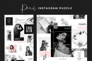 现代黑色主题的instagram社交媒体模板 Instagram Puzzle – Pearl [psd]