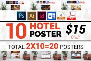 10款酒店宣传海报模板合辑下载 10 Hotel Poster Bundle [ai,psd,indd]
