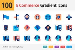 100枚电子商务&市场营销主题渐变色矢量图标 E-commerce and Marketing Vector Gradient Icons