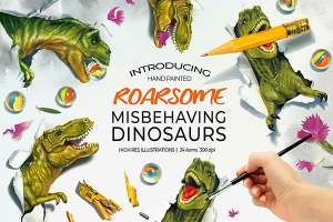 平面3D效果的恐龙素材 Dinosaurs Misbehaving- RoarsomeT-Rex [psd,png,jpg]