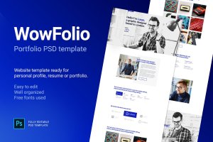 创意一页设计现代网站页面UI套件PSD模板 WowFolio – Portfolio / Resume Onepage PSD template