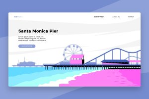 圣塔莫尼卡码头概念插画网站Banner&着陆页模板 Santa Monica Pier – Banner & Landing Page