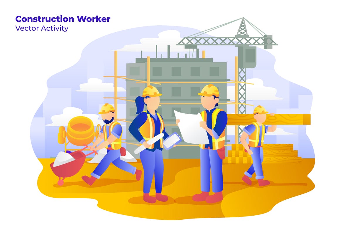 建筑工人主题矢量插画设计素材 Construction Worker – Vector Illustration