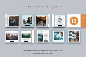 北欧风格社交媒体Facebook&Instagram贴图设计模板v12 Social Media Post Vol. 12
