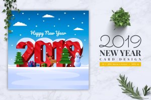 立体字体新年贺卡设计模板v1 2019 New Year Card Design Vol. 01