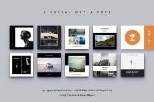 北欧风格社交媒体Facebook&Instagram贴图设计模板v2 Social Media Post Vol. 2