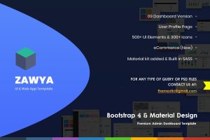 Material Design设计规范Bootstrap架构网站管理系统模板 Zawya – Bootstrap 4 & Material Design Admin Panel