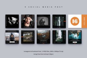 北欧风格社交媒体Facebook&Instagram贴图设计模板v6 Social Media Post Vol. 16