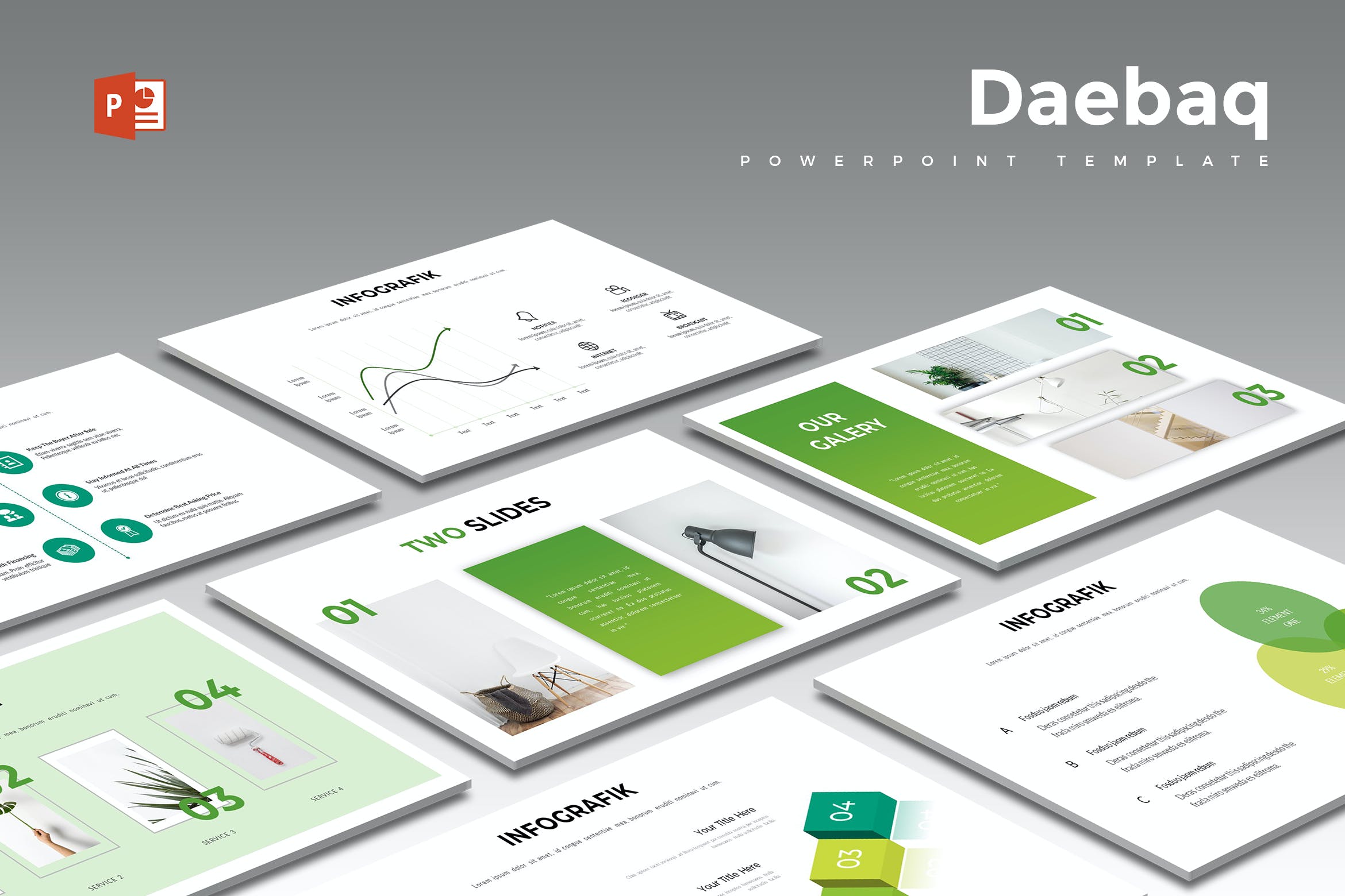 创意个性化时尚绿色休闲PowerPoint模板 Daebaq – Powerpoint Template