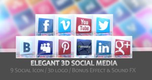 社交媒体3D图标动画AE模板 Elegant 3D Social Media