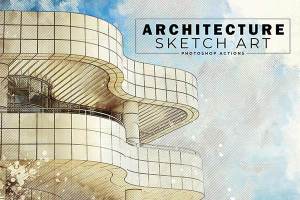 高品质建筑素描效果的PS动作 Architecture Sketch Art PS Actions [atn]