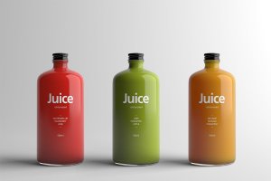 果汁玻璃瓶外观设计样机模板 Juice Bottle Packaging Mock-Up