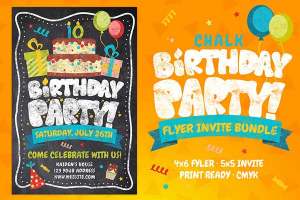 粉笔效果的生日派对海报模板 Chalk Birthday Party Flyer Bundle [psd]