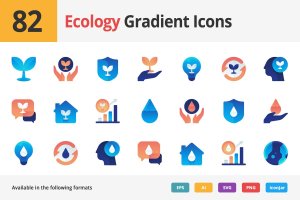 82枚生态环境主题渐变色矢量图标 Ecology Vector Gradient Icons