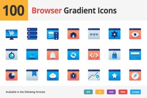 100枚浏览器主题渐变矢量图标 Browser Gradient Vector Icons