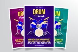 架子鼓演奏音乐会海报设计模板 Drum Festival Flyer Template