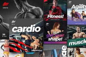时尚健身&健身器材的instagram社交媒体模板 Fitness & Gym instagram pack 2.0 [psd]
