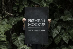 自然植物背景海报设计样机 Premium Mockup Frame