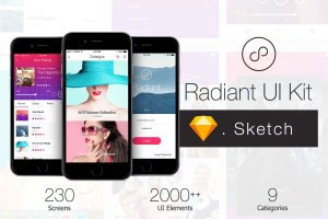 SKETCH专用模板素材高品质APP应用UI套件 Radiant Mobile UI Kit – 200+ for Sketch