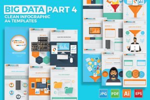 大数据&数据库服务器信息图表元素设计模板 Big Data Part4 Infographics Design