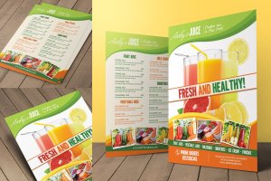 新鲜鲜榨果汁软饮菜单PSD模板 Fruit Juice Menu Flyer