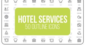 50个酒店服务主题视频图标素材[AE格式] Hotel Services – 50 Thin Line Icons