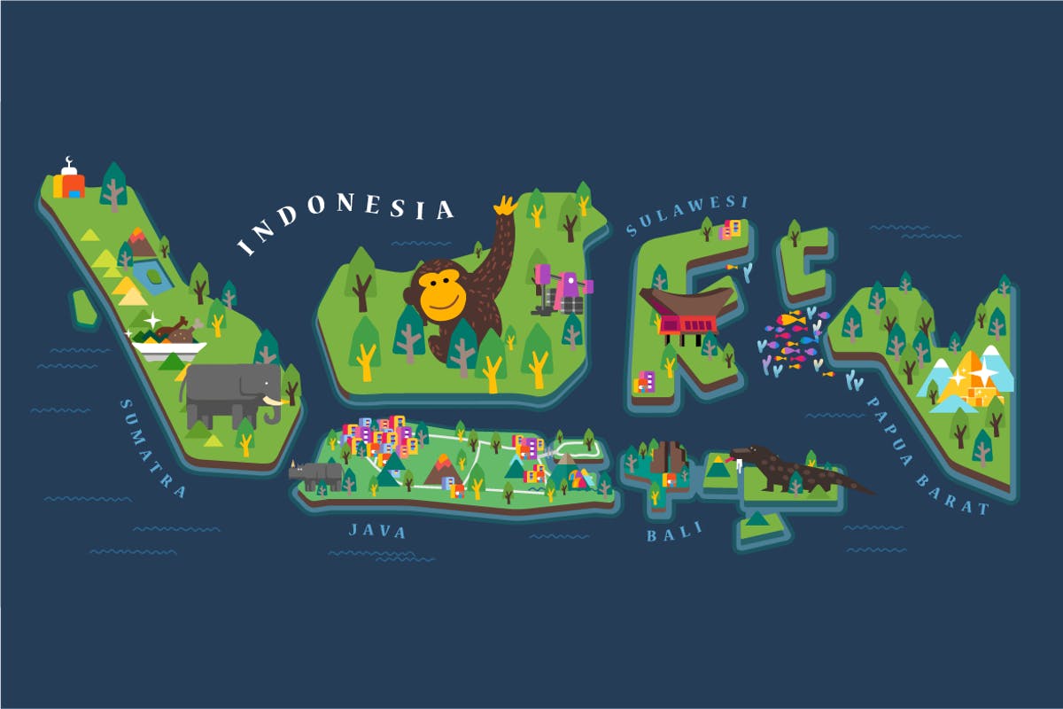 印度尼西亚旅游地图插画v2 Indonesia Tourism Map