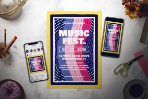 流行音乐节活动海报设计PSD模板套装 Music Festival Flyer Set