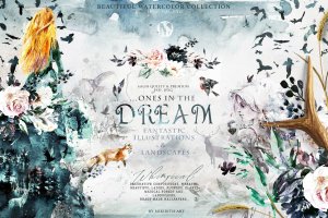 高品质梦幻水彩矢量插画素材大合集[1.88GB] Fantasy illustrations “Once in the dream”