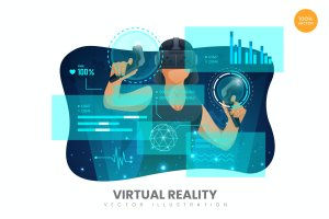 虚拟现实女性APP网页设计矢量概念插画 Virtual Reality Female Vector Illustration Concept
