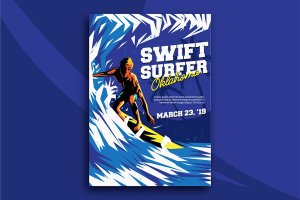 海上冲浪极限运动活动海报PSD模板 Swift Surfer Flyer