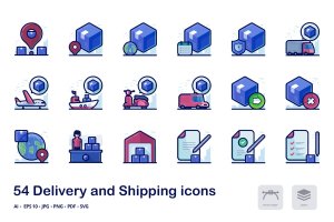 物流运输主题矢量图标集 Delivery and Shipping filled outline icons