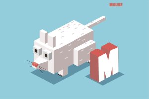 “M”老鼠动物词汇英文字母2.5D插画素材 M for mouse, Animal Alphabet