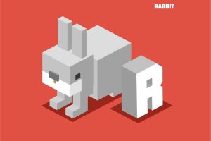 “R”兔子动物词汇英文字母2.5D插画素材 R for rabbit. Animal Alphabet