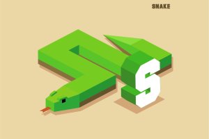 “S”蛇动物词汇英文字母2.5D插画素材 S for snake, Animal Alphabet