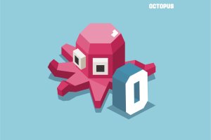 字母O章鱼动物英文字母识字卡片设计2.5D矢量插画素材 O for Octopus. Animal Alphabet
