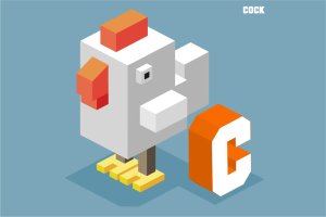“C”公鸡动物词汇英文字母2.5D插画素材 C for cock, Animal Alphabet