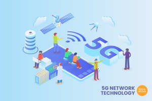 5G网络科技技术等距矢量概念插画 Isometric 5G Network Technology Vector Concept