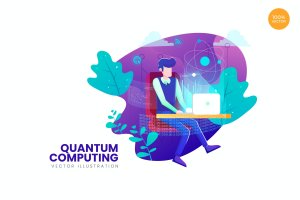 量子计算APP网页设计矢量概念插画v2 Quantum Computing Vector Illustration Concept